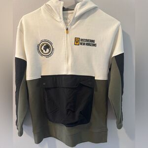 Zara White, Black & Yellow Colorblock Zip Hoodie